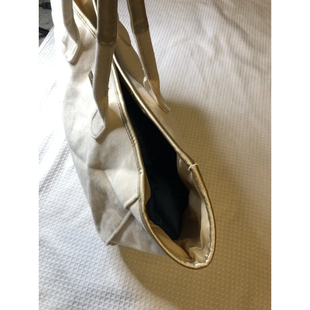 Ralph Lauren - Canvas -Tote - Overnight Bag - Purse - Metallic Gold Trim - Lined